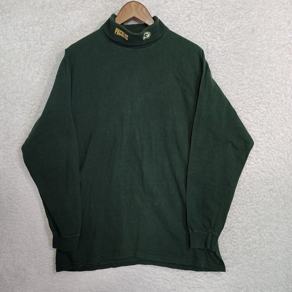 VTG Green Bay Packer Turtle Neck Long Sleeve Shirt Size XL Green Fruit of Loom